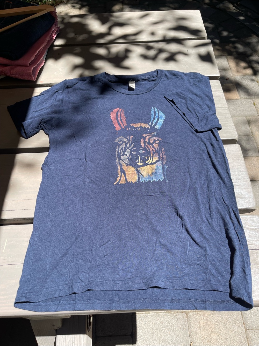 Navy Graphic Llama Tee with Multicolor Accent
